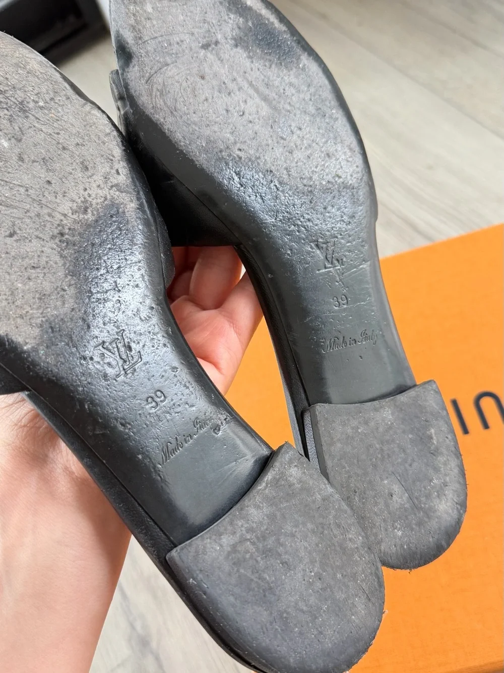 Louis Vuitton Black Embossed Monogram Slide Sandals